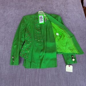 Noviello Bloom Two-Piece Set Blazer & Skirt Womens 2 Green Stud Embellishments